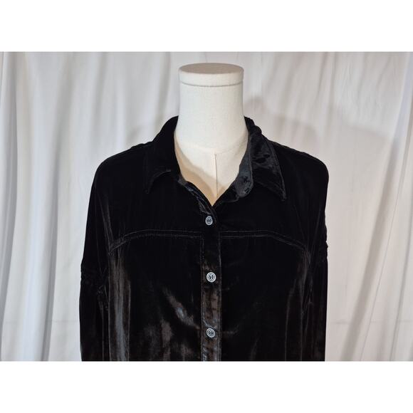 New We The Free Womens Black La Luna Velvet Buttondown Blouse Top Large - Picture 3 of 8